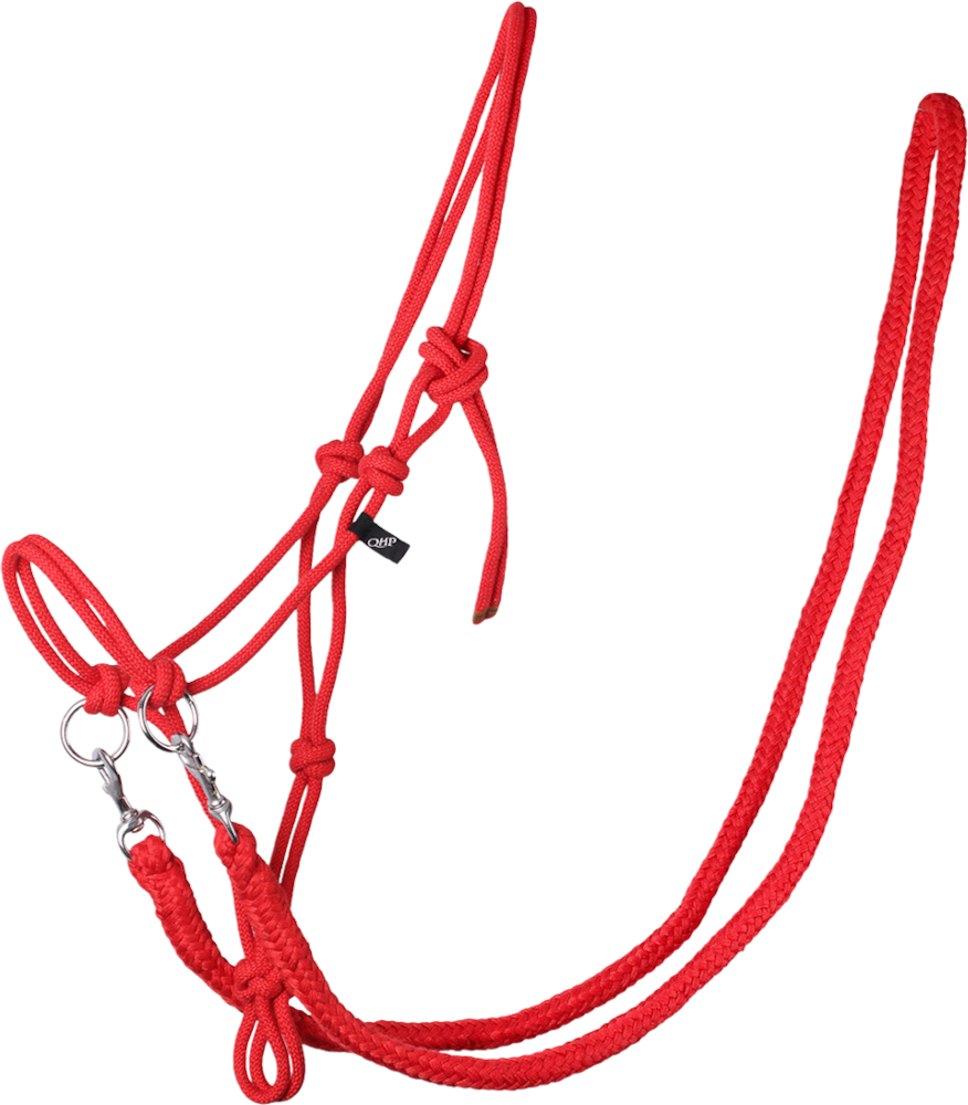 QHP Knotenhalfter mit Zügeln – rot